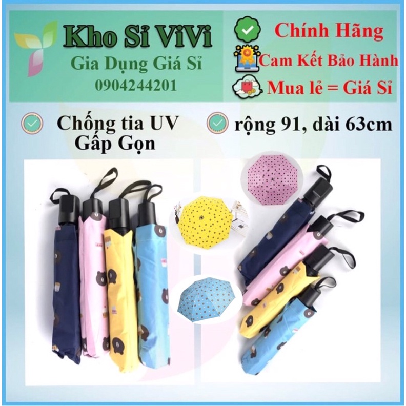 Ô gấu Brown che nắng (Giá Sỉ) Chống Tia UV, ô dù gấp gọn che mưa KhoSiViVi