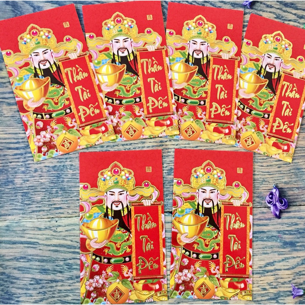 Bao Lì xì Thần Tài màu đỏ lớn set 6 cái - HÌNH THẬT SHOP TỰ CHỤP