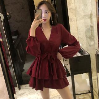 Đầm Tay Dài Cổ Chữ V Thiết Kế Thanh Lịch