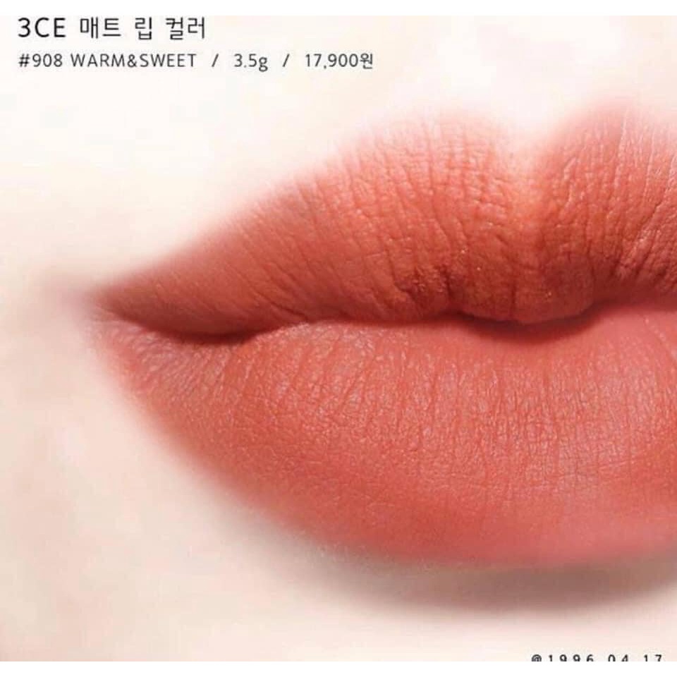 Son Thỏi 3CE Matte Lip Color 908 Cam Đất
