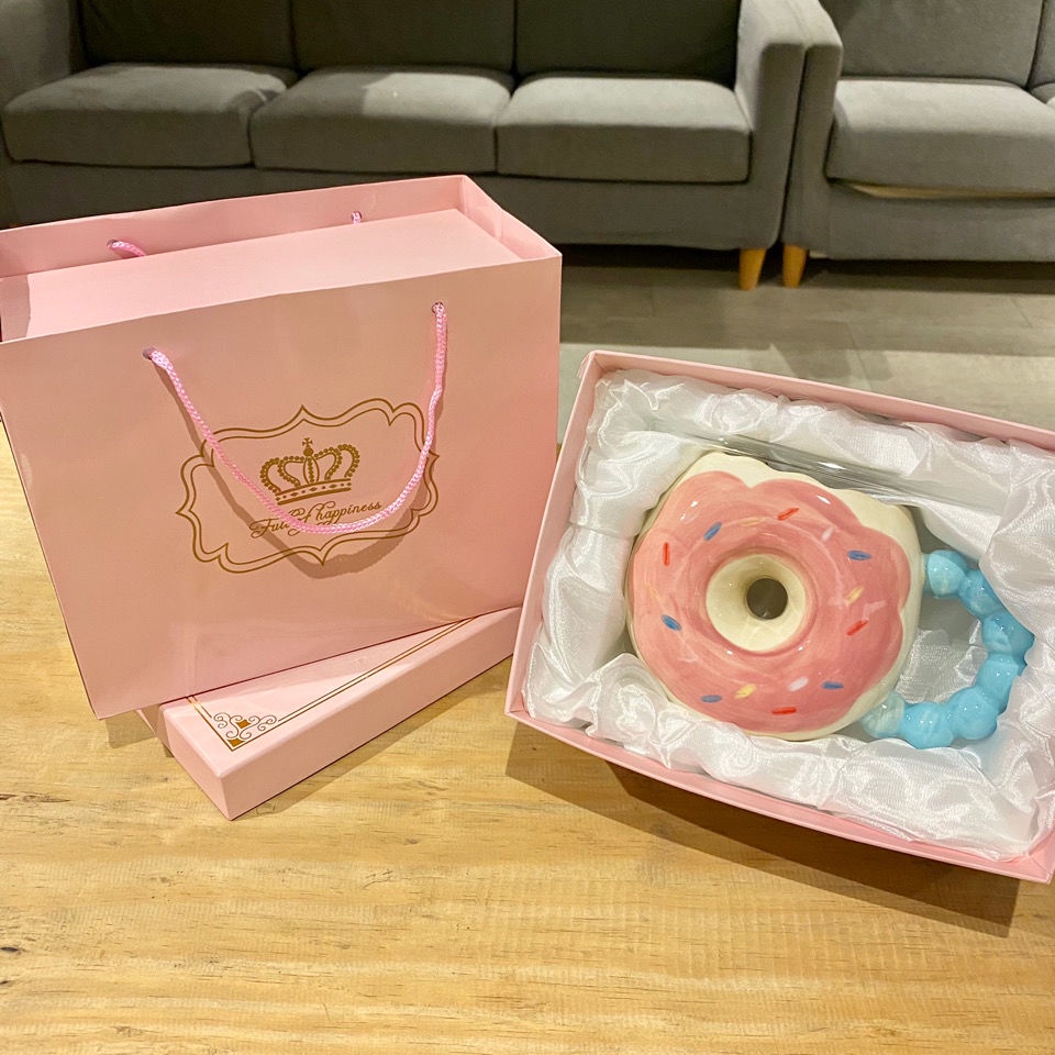 Cốc Sứ Hình Bánh Donut Hoạt Hình Sáng Tạo Với Ống Hút Cao Độc Đáo Cho Cặp Đôi Trẻ Em