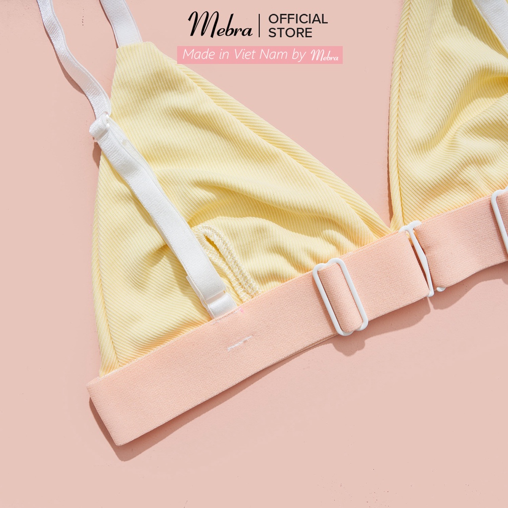 Áo lót bra nữ cotton không gọng không đệm có khe thêm mút màu vàng đai hồng không viền cao cấp Mebra A059