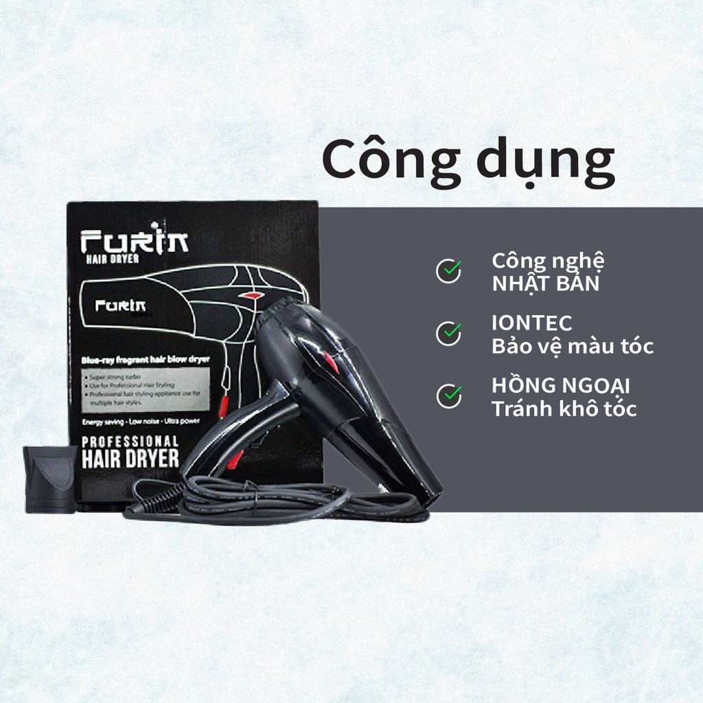 Máy sấy tóc công suất lớn 30Shine tạo kiểu hai chiều nóng lạnh cao cấp Furin 1800W chuẩn salon