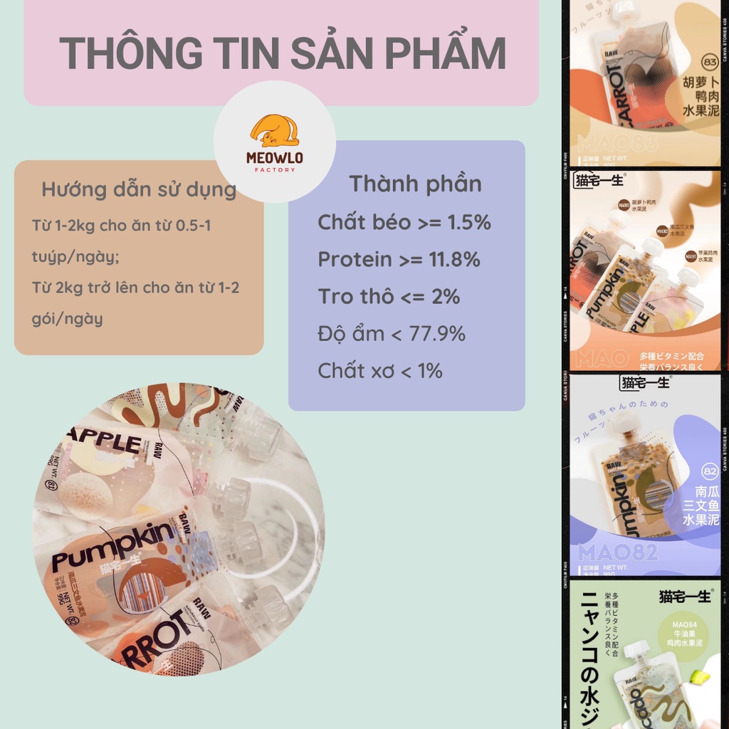 Soup Thưởng Thịt Trái Cây Raw Fruit TEB! cho mèo  HỎA TỐC Soup thưởng cao cấp cho mèo béo dinh dưỡng tối đa