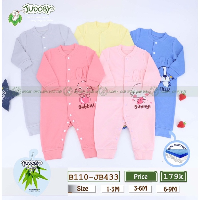 [FREESHIP] Body sơ sinh dày dài tay 3-9 tháng tuổi, bamboo sợi tre Judoby- Dokma- Voikids JB433