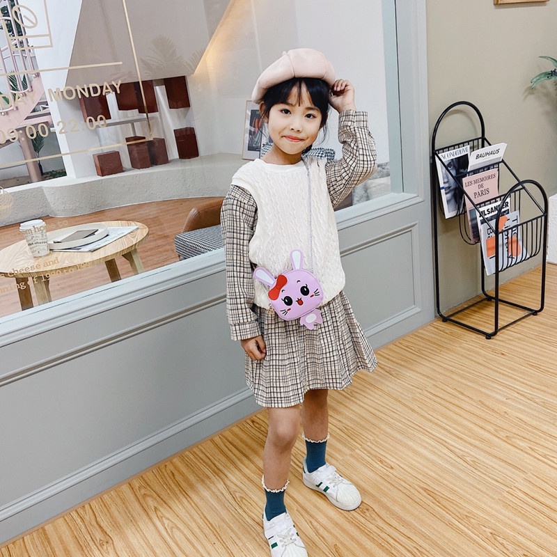 Túi Đeo Chéo mini Bằng Da PU In Họa Tiết Gấu Dễ Thương Dành Cho Bé Gái