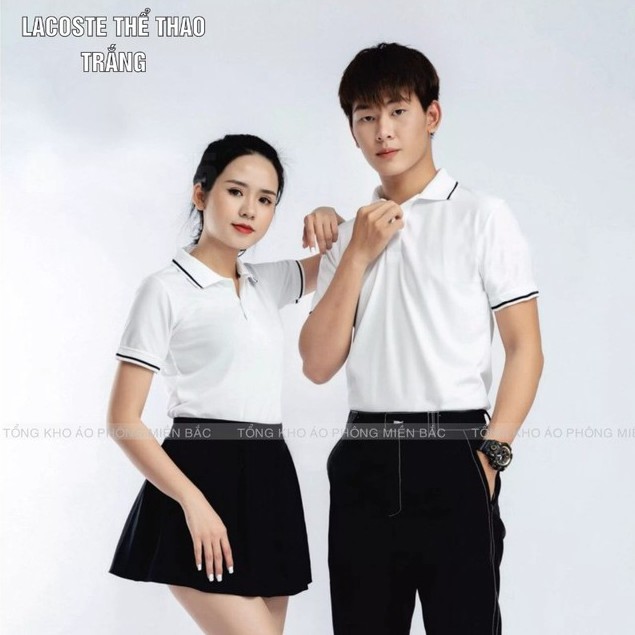 Áo Polo màu Trắng chất liệu Lacoste Thể Thao mềm mịn thoáng mát – Áo thun Nam Nữ có cổ. Nhận IN ẤN theo yêu cầu.
