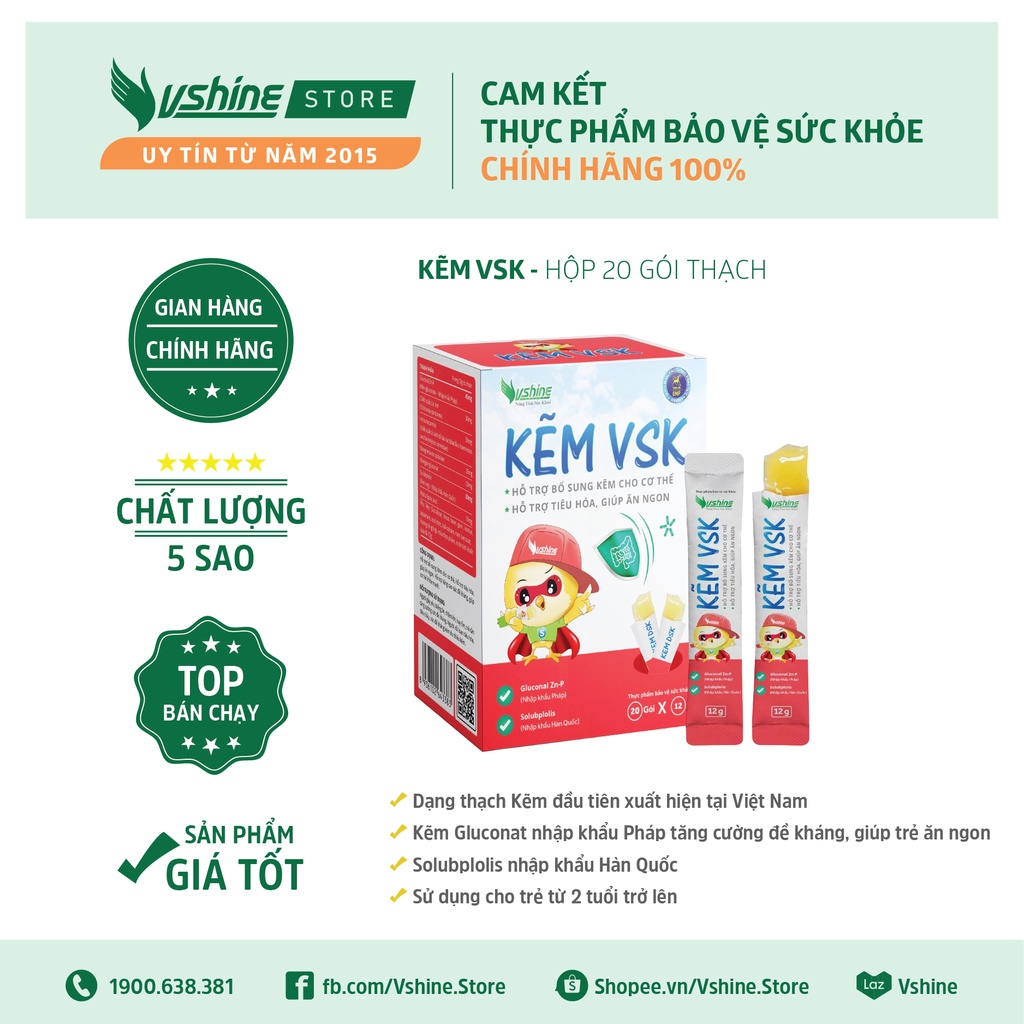 Kẽm VSK - Dạng thạch kẽm cho trẻ, hỗ trợ tiêu hóa giúp trẻ ăn ngon