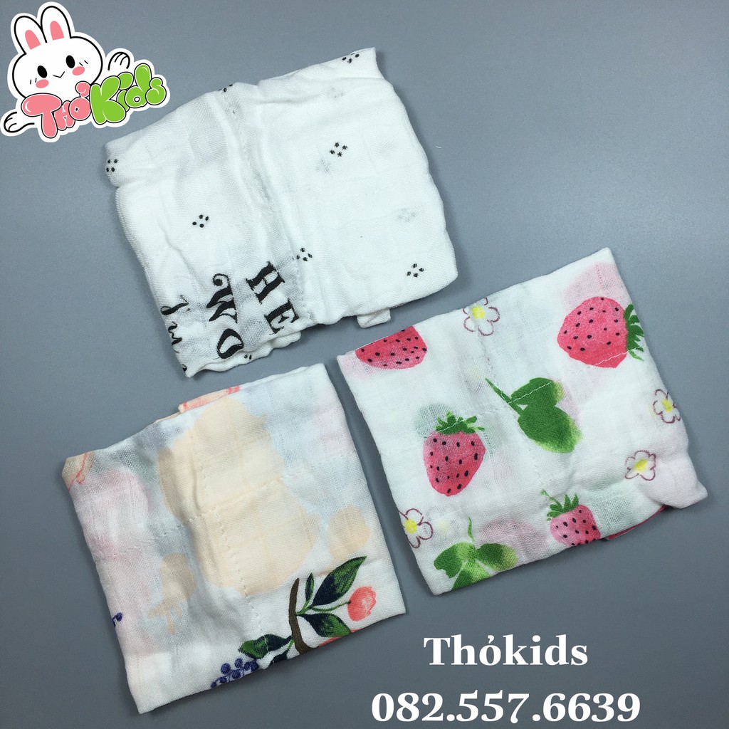 Set 3 Khăn Sữa Sợi Tre  Muslin Tree In Hình Hoạ Tiết Dễ Thương