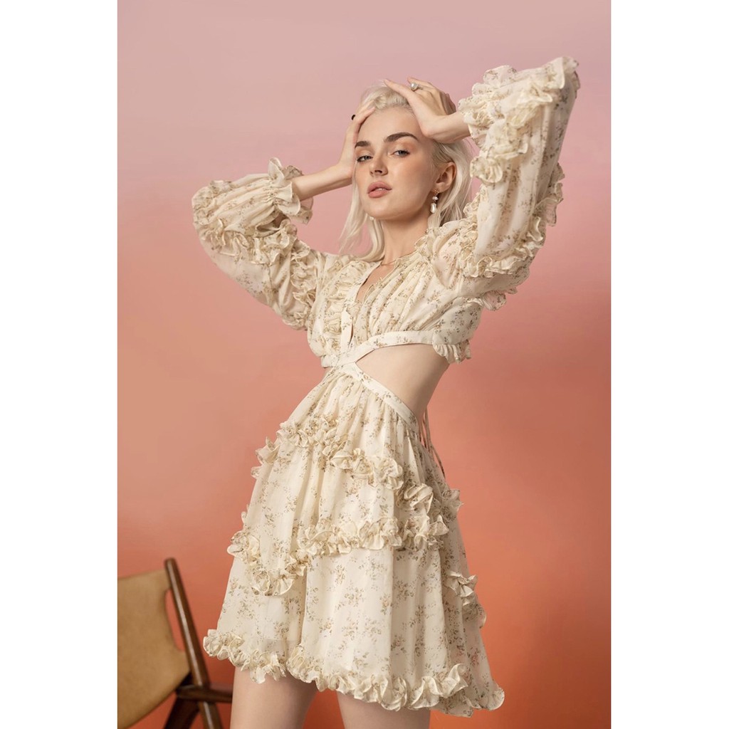 Đầm hoa nhíu bèo cut eo hở lưng dáng xinh HaKieu Msp014 | BigBuy360 - bigbuy360.vn