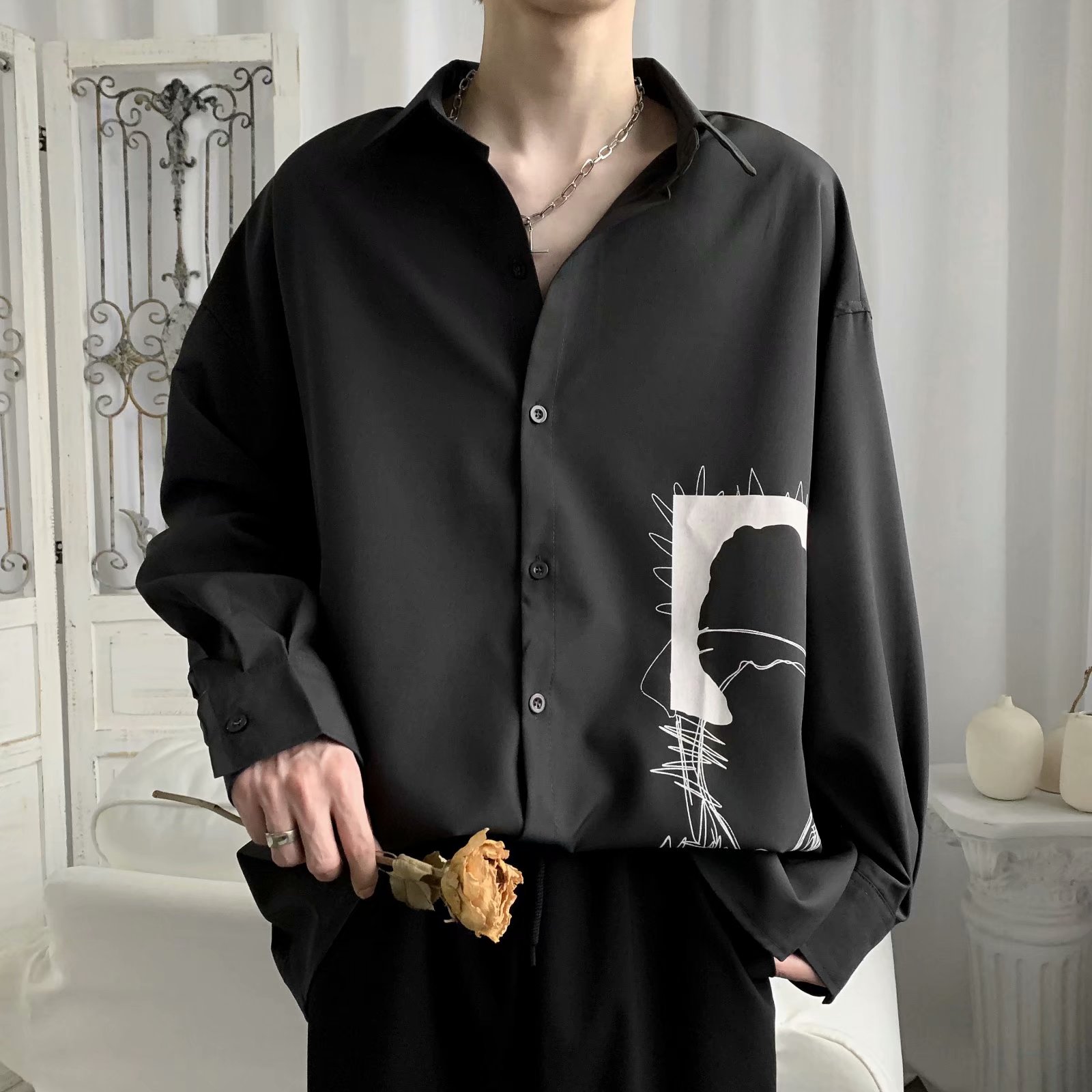 Men's long-sleeved shirt with Korean fashion personality | BigBuy360 - bigbuy360.vn