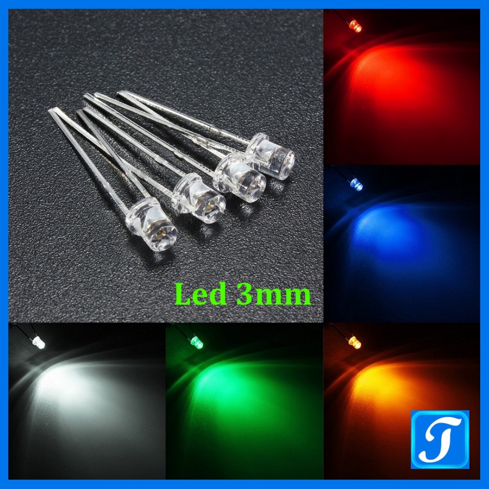 Bóng Led 3mm Led Đơn Siêu Sáng Màu Đỏ ,Vàng, Trắng, Xanh Lá, Xanh Dương, Trắng