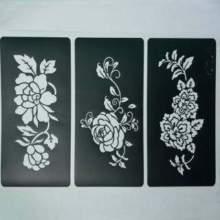 Bộ 3 khuân vẽ 3 khuon henna hoa hồng tặng kèm 1 henna đen