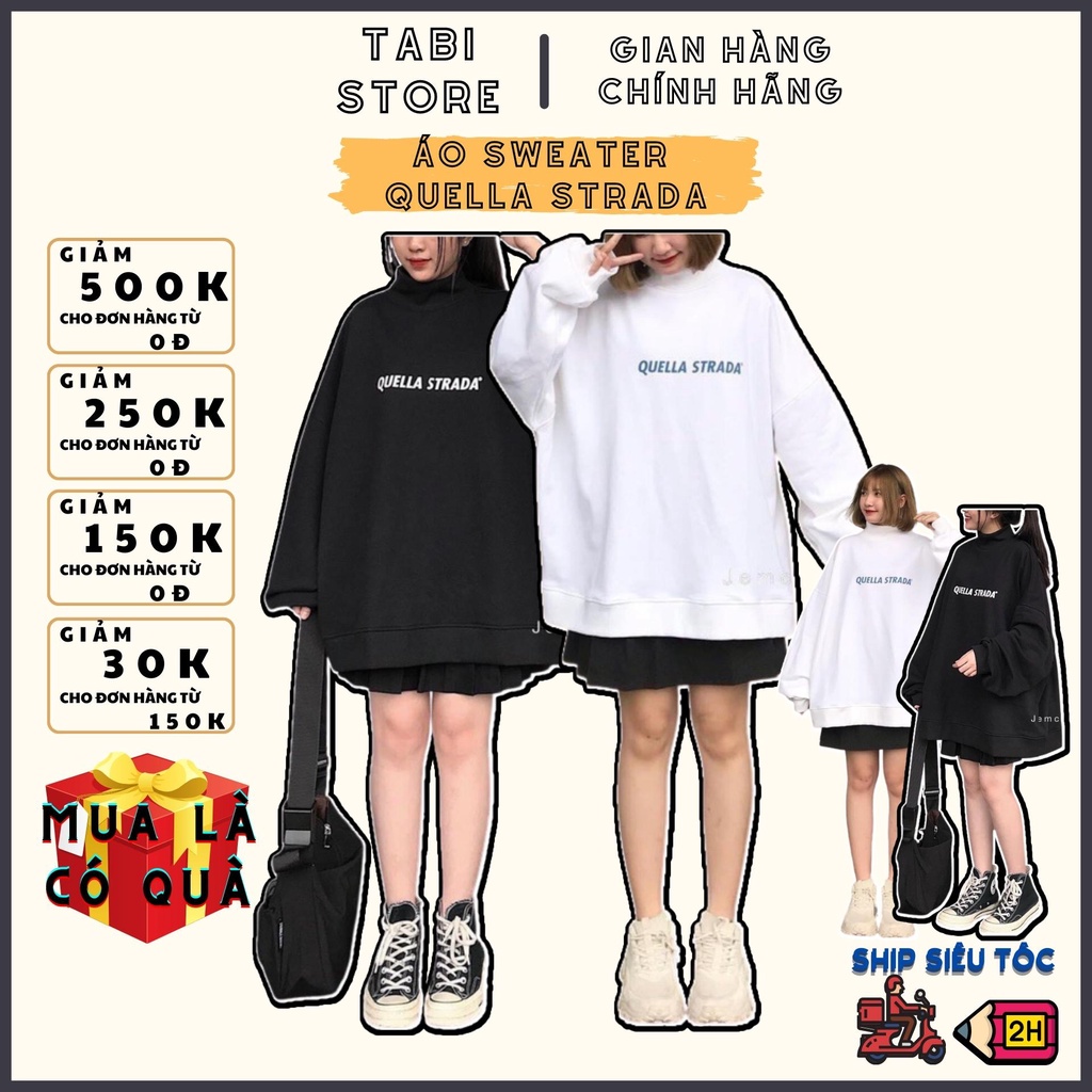 Áo sweater unisex  𝑭𝑹𝑬𝑬𝑺𝑯𝑰𝑷  Áo dài tay nỉ bông cotton dáng rộng dưới 75kg TABI STORE - Quella Strada