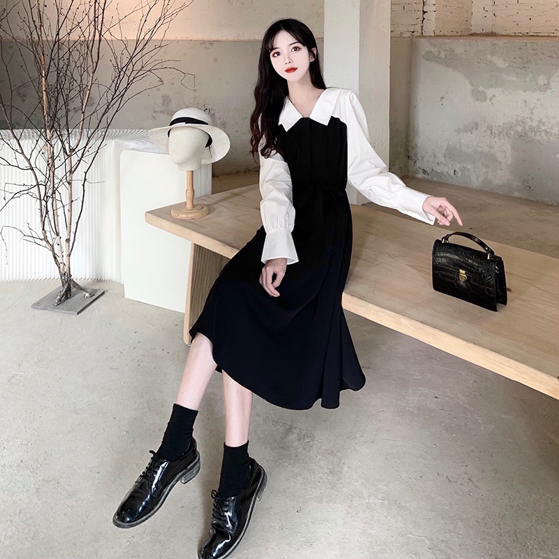 Đầm nữ SUXI dáng chữ A phối màu tương phản xinh xắn thời trang mùa thu