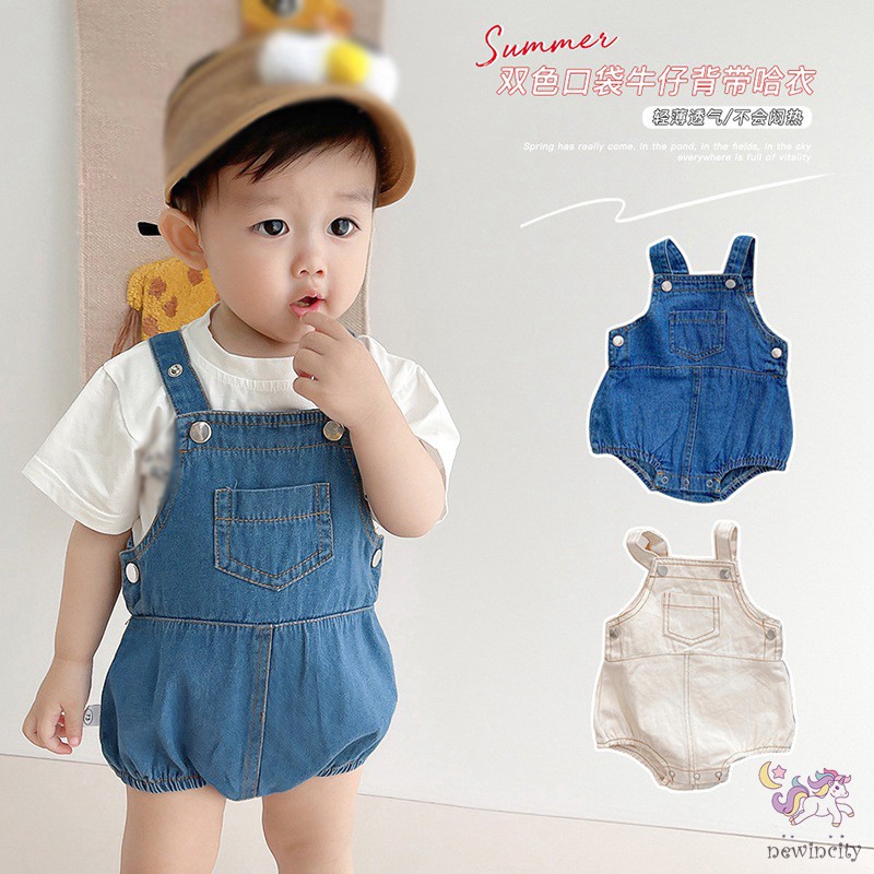 Quần yếm denim dễ thương phong cách Hàn Quốc thời trang dành cho trẻ em