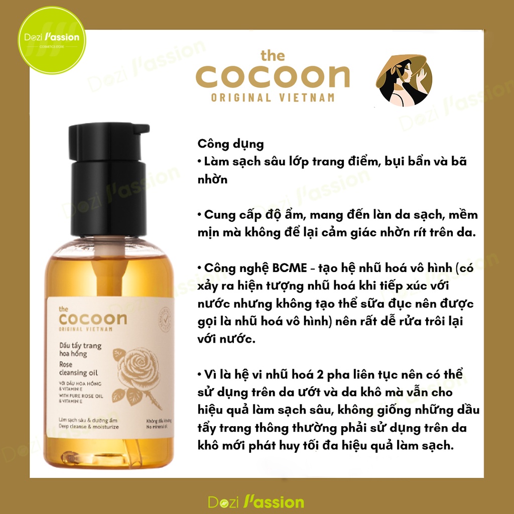 Dầu Tẩy Trang Cocoon Chiết Xuất Hoa Hồng Làm Sạch Sâu, Dưỡng Ẩm, Chống Lão Hóa - Cocoon Rose Cleansing Oil - 140ml