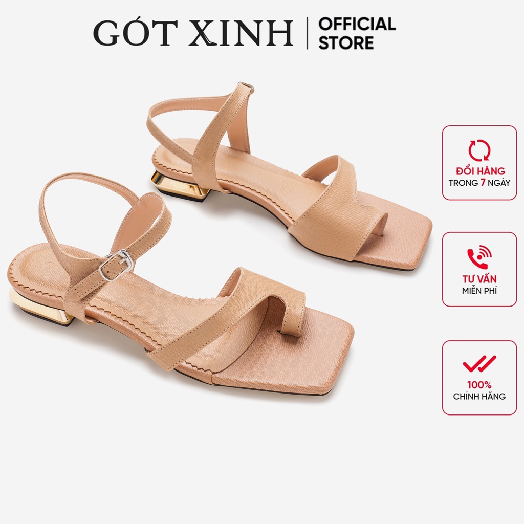 Giày sandal cao gót GÓT XINH GX220 da mềm xỏ ngón đế vuông cao 2cm