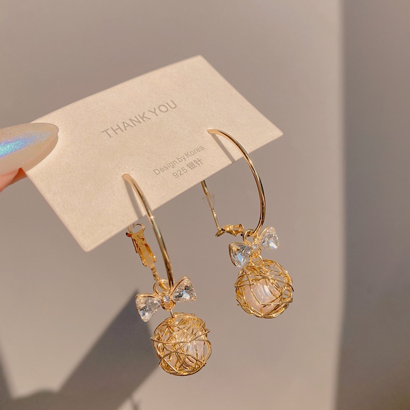 Bông tai trang trí nơ và ngọc trai giả phong cách thời trang Hàn Quốc cho nữ