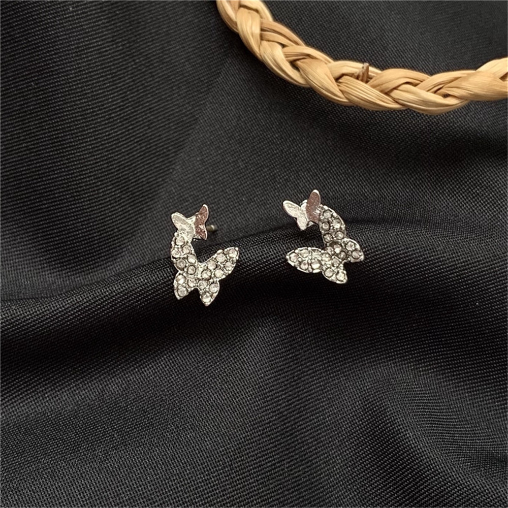 BUTTERFLY Đôi Khuyên Tai Hình Bướm Đính Kim Cương Giả Thời Trang Cho Nữ