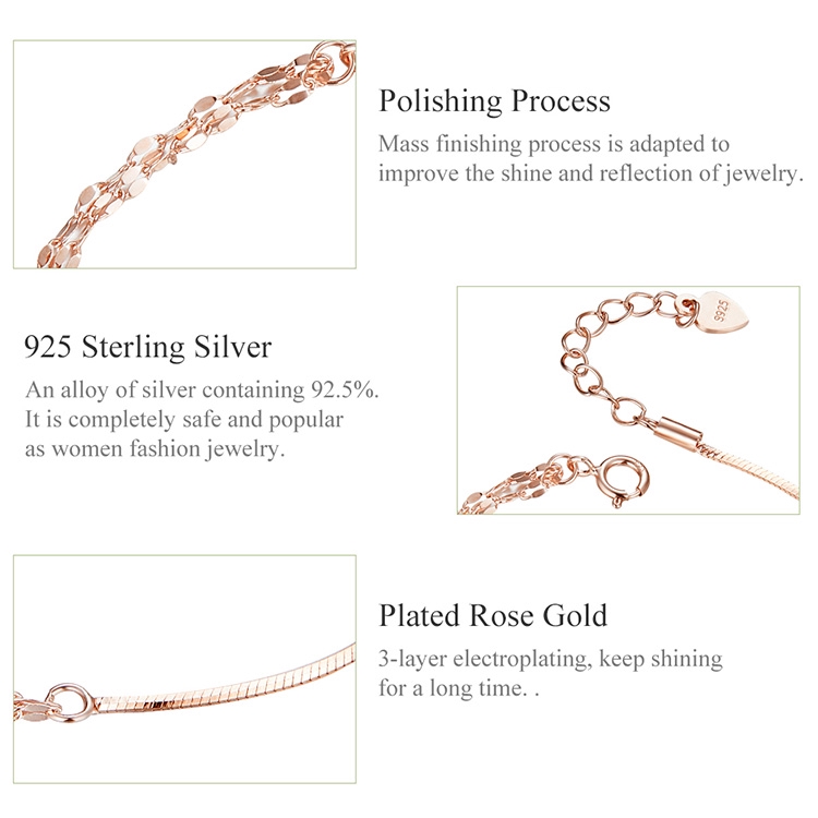 Vòng đeo tay Bamoer SCB149 màu vàng hồng giản đơn sang trọng