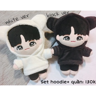 Hoodie gấu + quần cho doll 20cm