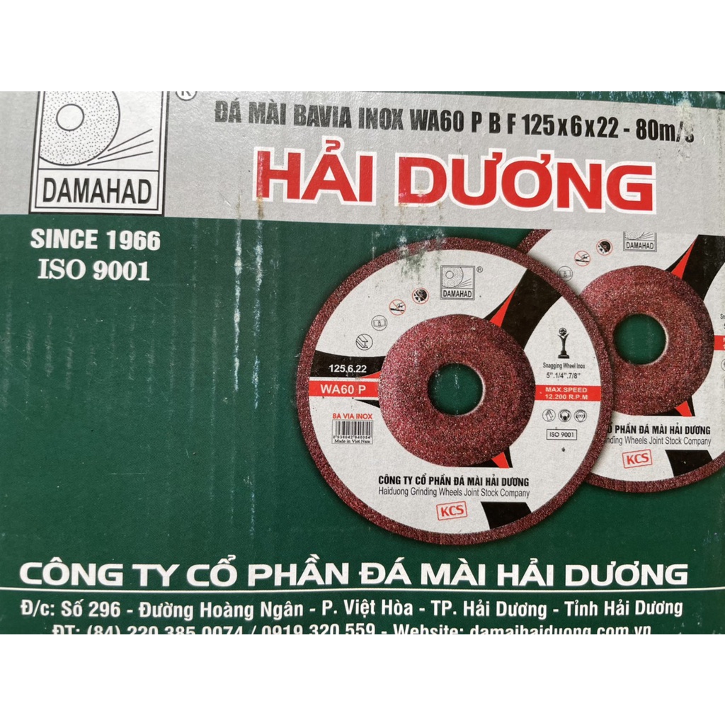 ĐÁ MÀI INOX HẢI DƯƠNG 1 TẤC 2 125X6.0X22MM HÀNG CHÍNH HÃNG CÔNG TY
