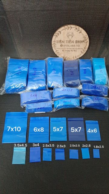 100c túi zip 2 mặt màu xanh dương chọn size