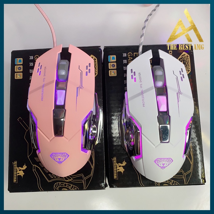 Chuột Máy Tính Có Dây Chuột Gaming LED RGB Divipard G502 Trắng Hồng Chuột Laptop PC Mouse Chơi Game