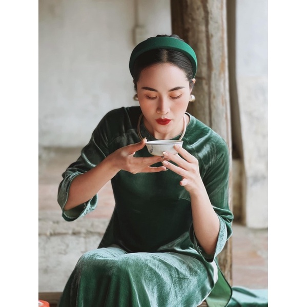 set áo dài xuông xưa chất nhung