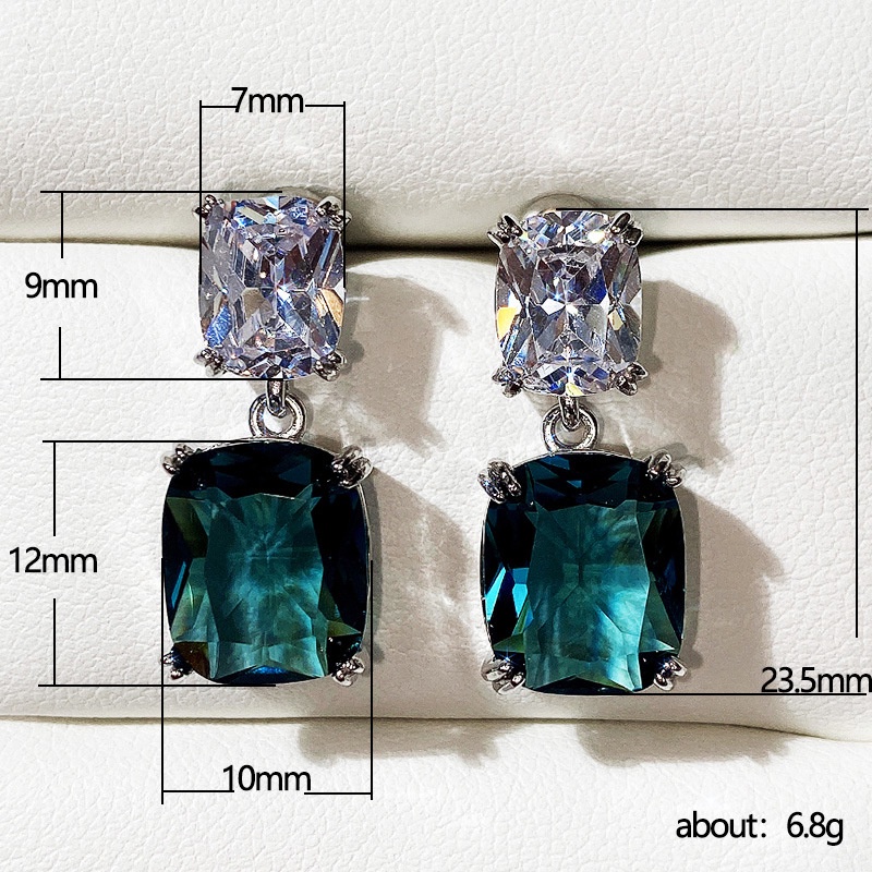 Khuyên Tai Hình Vuông Đính Đá Zircon Xanh Lam Sang Trọng Thời Trang Năm 2021