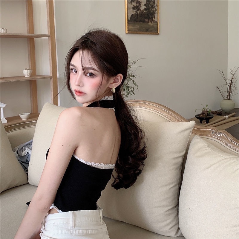 COZOK Áo Yếm Ren Thêu Hở Rốn Áo vest