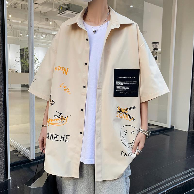 Áo Sơ Mi Nam Tay Ngắn Dáng Rộng In Họa Tiết Graffiti Phong Cách Mới Thời Trang