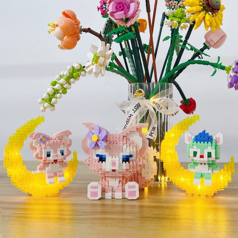 Đồ chơi mô hình lắp ráp phi hành gia hình Cinnamoroll, Kitty, Thỏ Stella kèm đèn phát sáng 3D thông minh dành cho bé