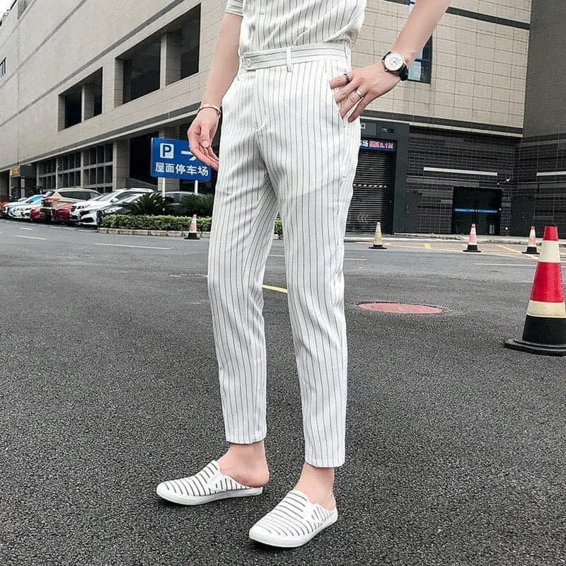 Quần âu trắng kẻ sọc form hàn vải đẹp style 2021