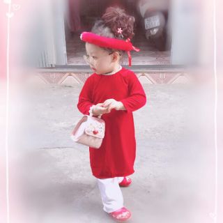 Áo dài nhung cho bé gái