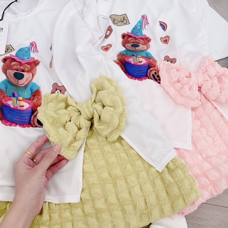 [ 𝐅𝐑𝐄𝐄 𝐒𝐇𝐈𝐏 ]  SÉT ÁO PHÔNG GẤU NƠ EO MIX SOOC PHỒNG SIÊU PHẨM