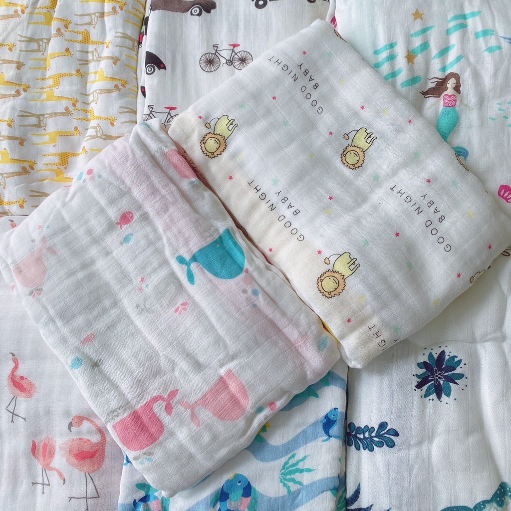 Khăn Aden Sợi Tre 4 Lớp 120x120 Cao Cấp Siêu Mềm Cho Bé | Minizon Kids