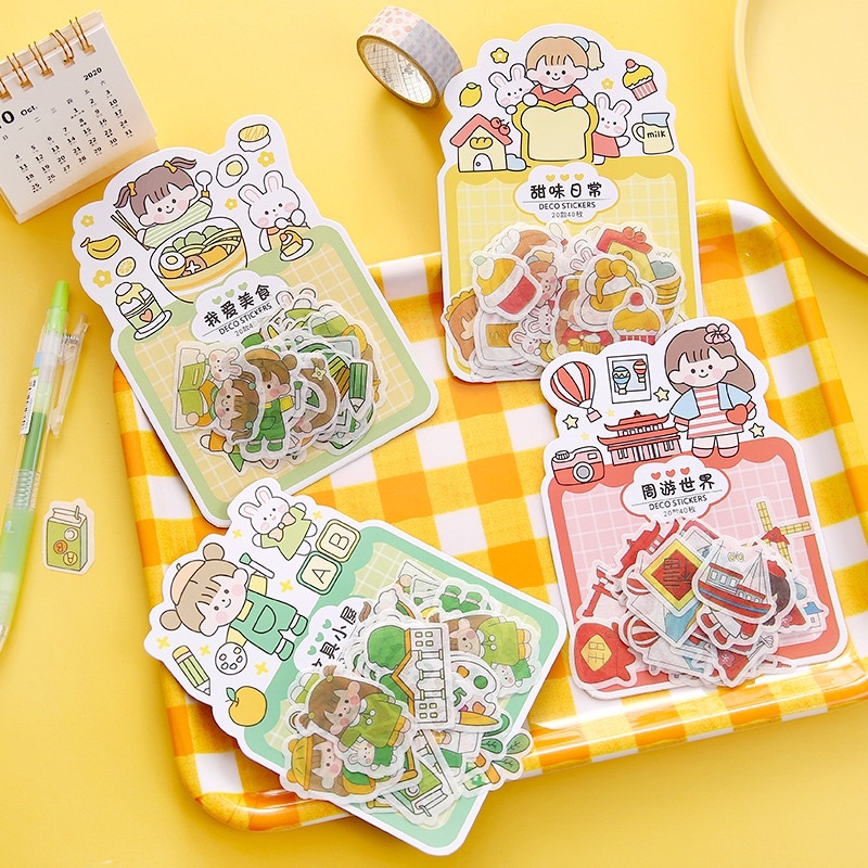 Set 40 sticker dán bé gái trang trí sổ dễ thương