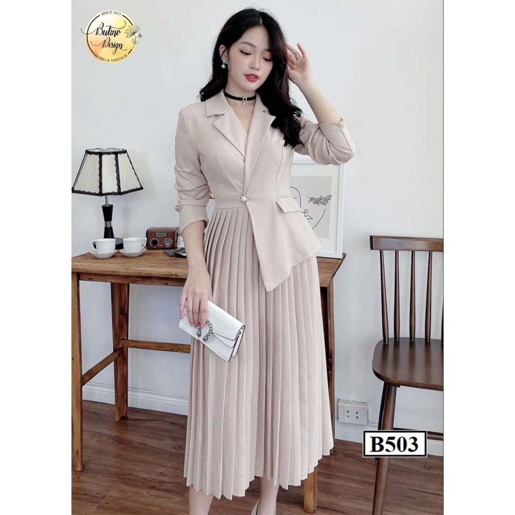 Váy đầm dự tiệc B502 Kem BUTINO SHOP thời trang nữ hàng thiết kế Cao Cấp