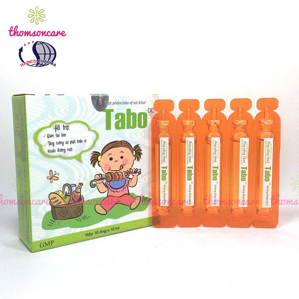 Siro giảm táo bón cho bé Tabo - hộp 10 ống tiện lợi từ chất xơ hòa tan FOS, tiêu hóa tốt, giảm biếng ăn cho trẻ