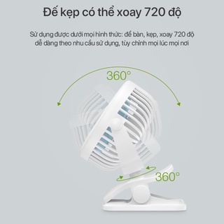 Quạt Mini Đế kẹp Đa Năng ROBOT pin 2000 mAh