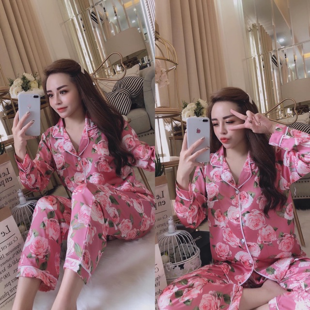 Đồ Bộ Pijama - Bộ Lụa Satin Dài Tay Hoạ Tiết Cao Cấp KH89