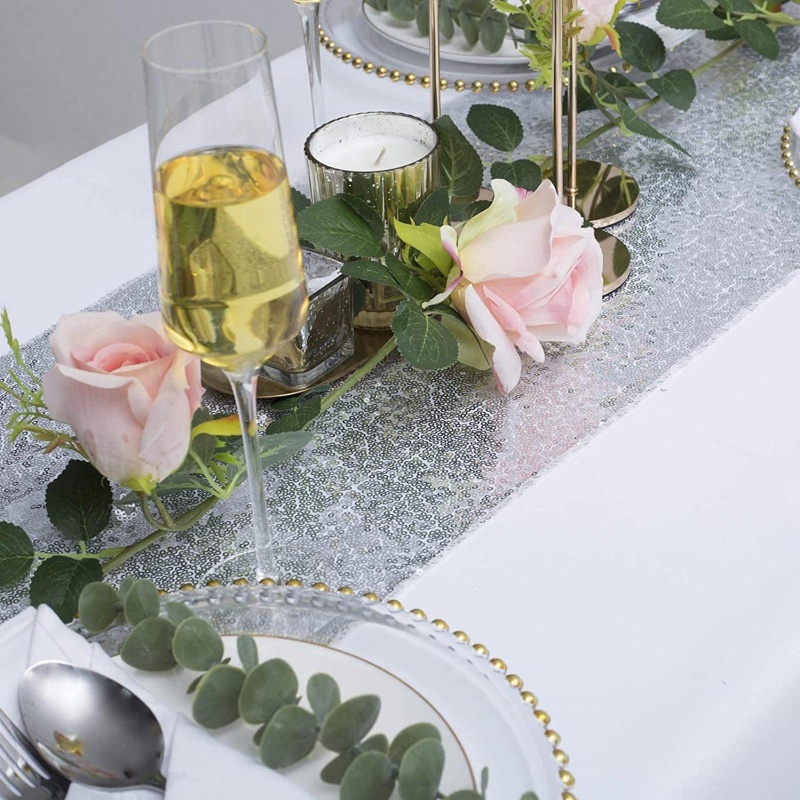 QQ Khăn Trải Bàn Hình Chữ Nhật Dài Đính Kim Sa Lấp Lánh Trang Trí Bàn Tiệc Giáng Sinh