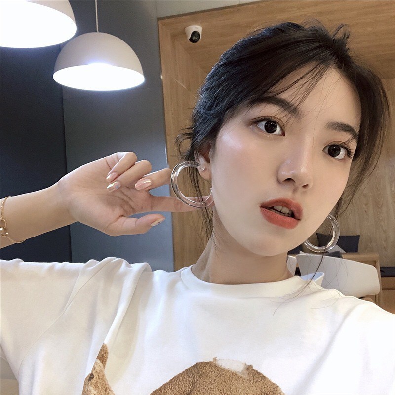 Khuyên Tai Tròn Trong Suốt Cá Tính Độc Đáo Hợp Thời Trang 2021 Cho Nữ A617