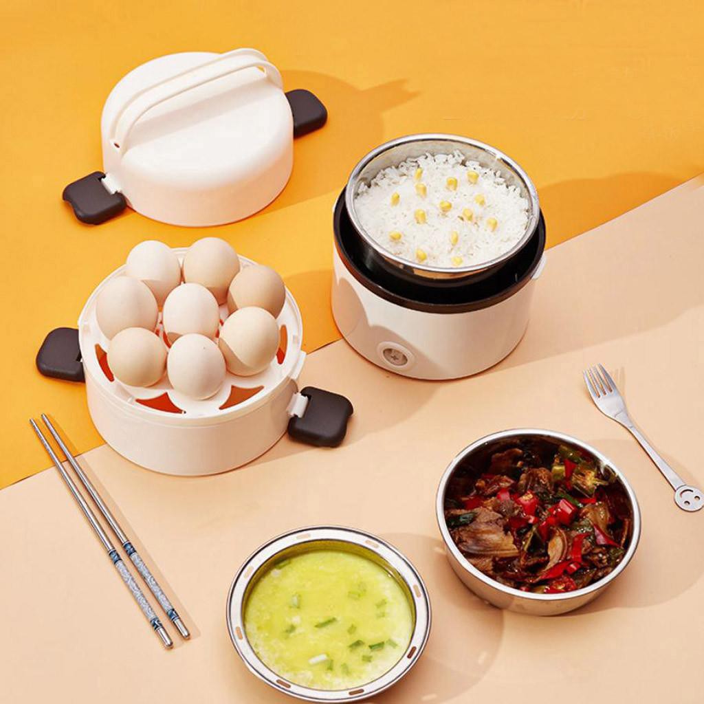 Hộp cơm cắm điện văn phòng 3 tầng 3 bát inox có chức năng giữ nhiệt, hâm đóng và tự nấu chín thức ăn đa năng