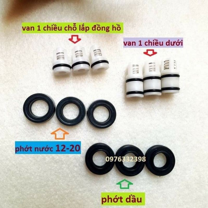 Bộ phớt, van 1 chiều máy rửa xe mini cao áp dùng phớt 12-20, 12 chiếc