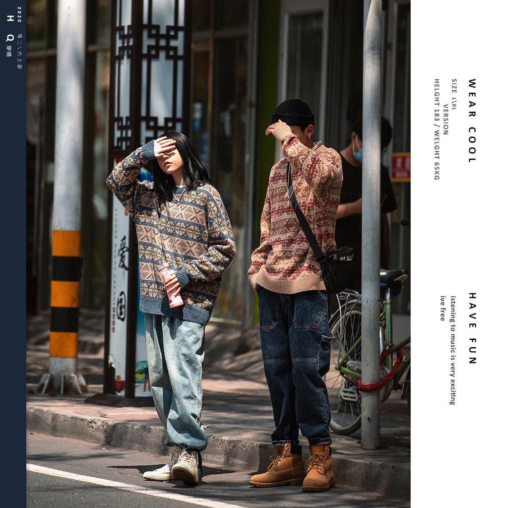 Áo Sweater Dệt Kim Dáng Rộng Thời Trang Thu Đông Hàn Quốc Hàng Mới Dành Cho Cặp Đôi
