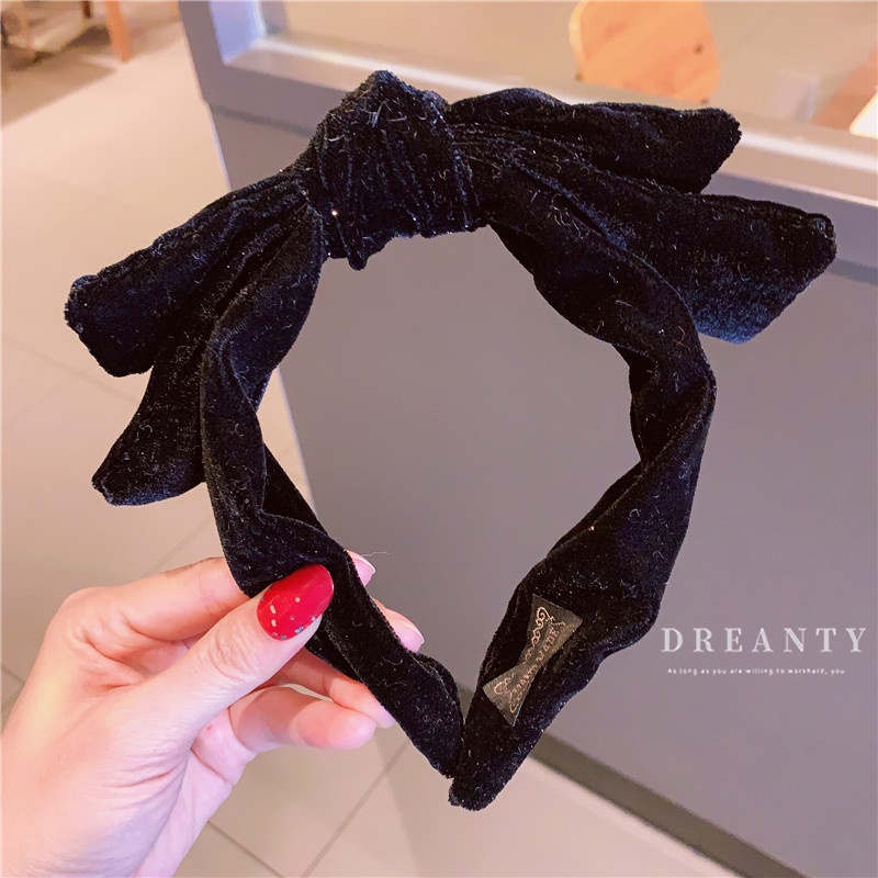 Băng Đô Cài Tóc Bằng Nhung Đính Nơ Họa Tiết Đầu Lâu Thời Trang Pháp Cổ Điển