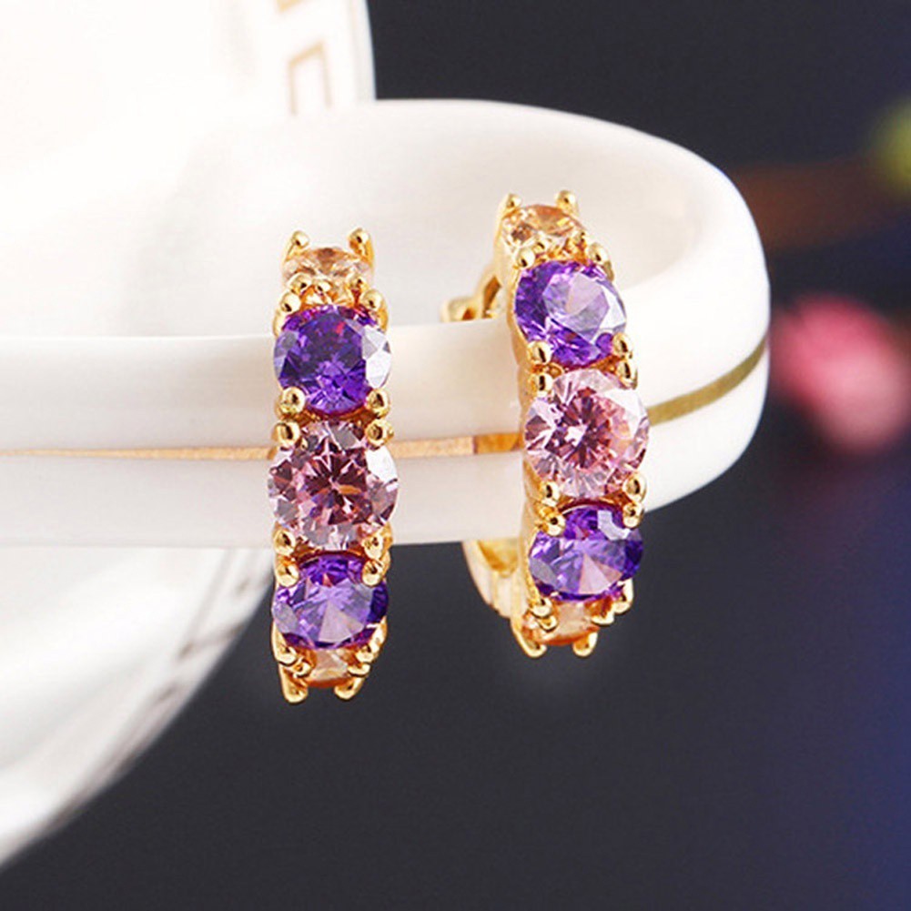 Bông Tai Vàng 18K Đính Đá Zircon Nhiều Màu Sắc